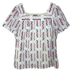 Talbots Women's Petite Embroidered Top Red White Blue Summer Blouse Size Lp‎